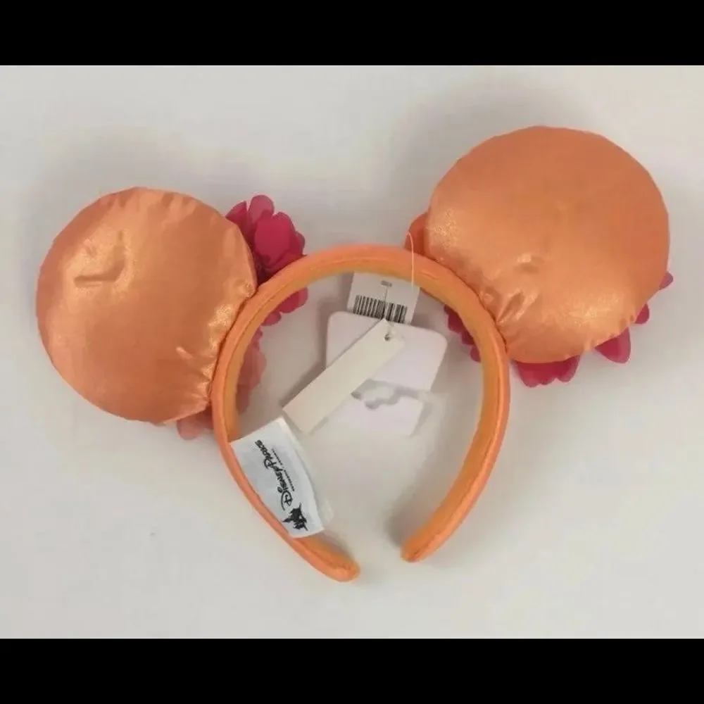 Disney Parks Flower & Garden Minnie Ear Headband Orange Pink Ruffle New